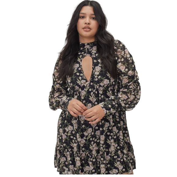 Nasty Gal Black Floral Boho Mini Dress Balloon Sleeve Size 6 - Picture 16 of 16